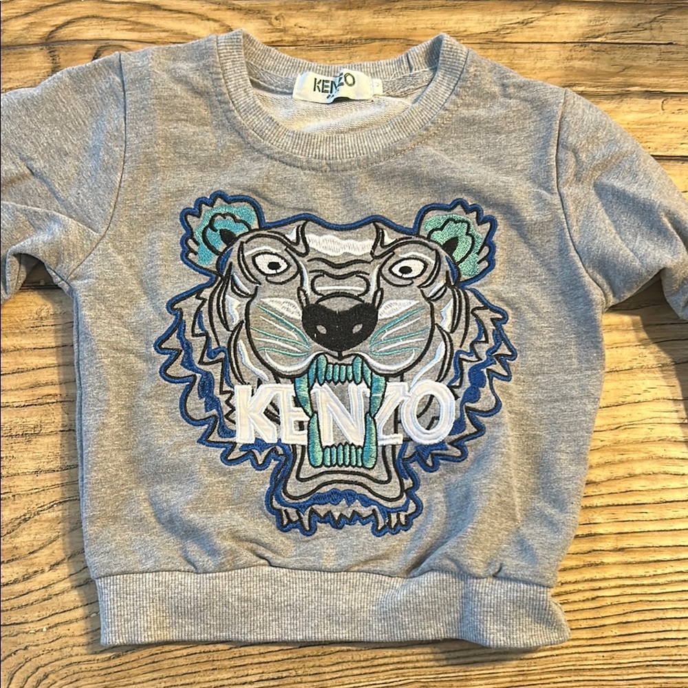 Kenzo Blue and Gray Hooded Sweatshirt with Emblem Design